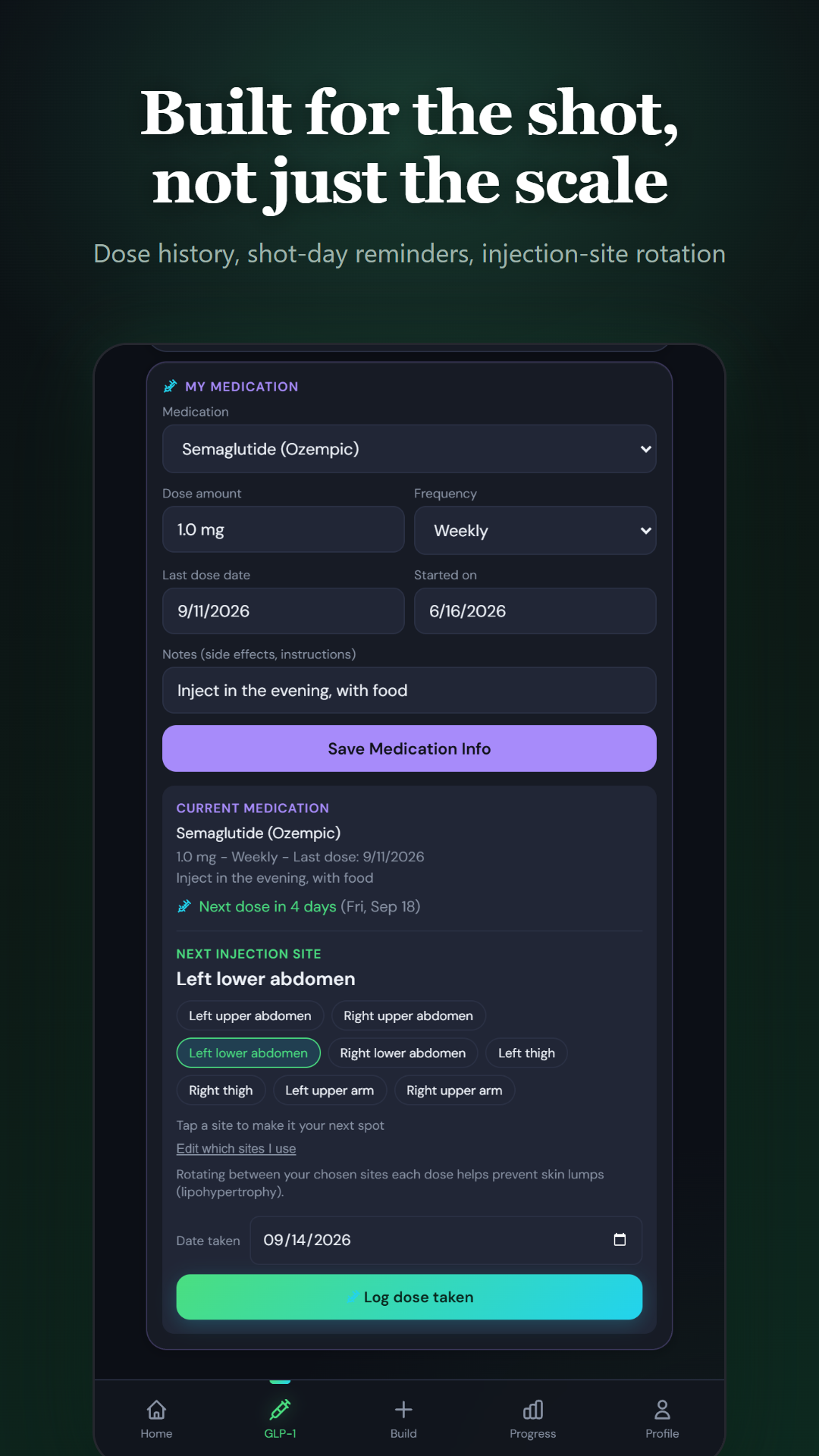 Dose tracking screenshot