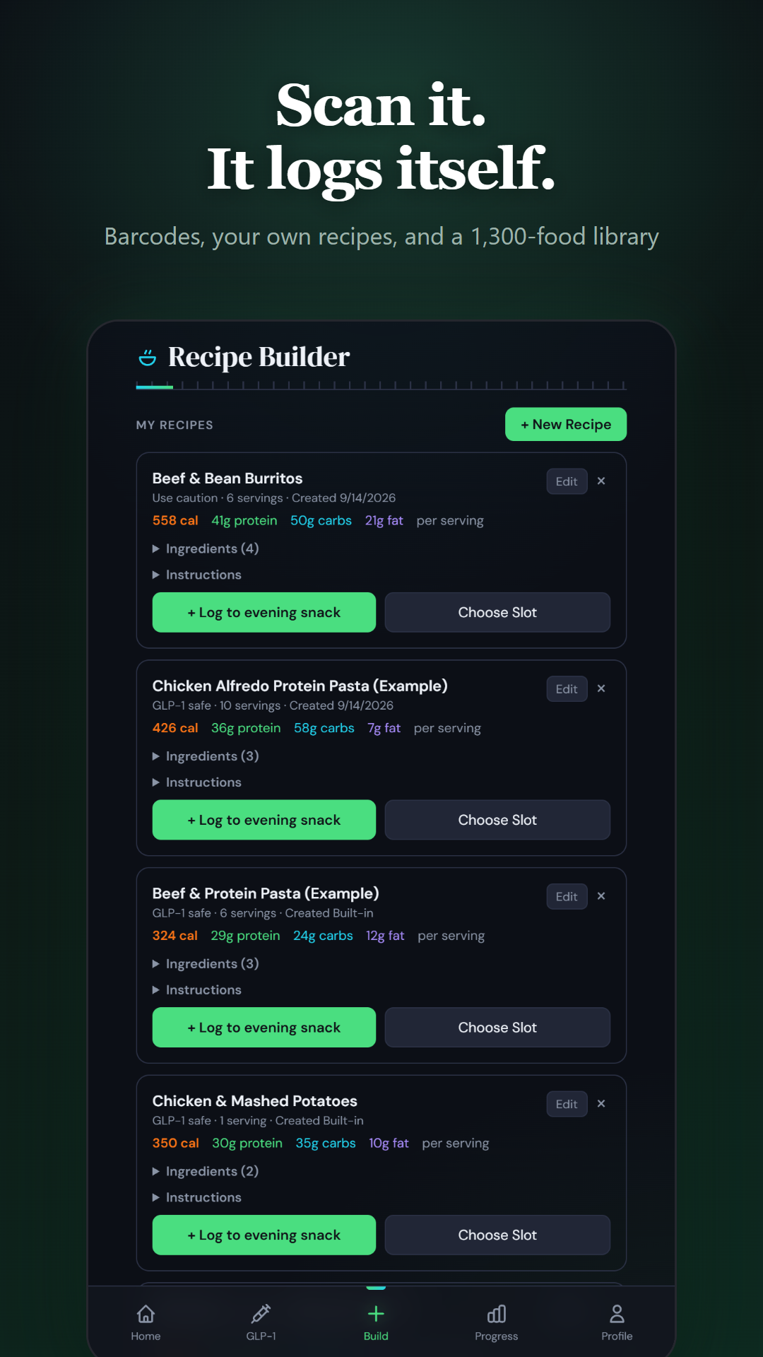Food logging screenshot